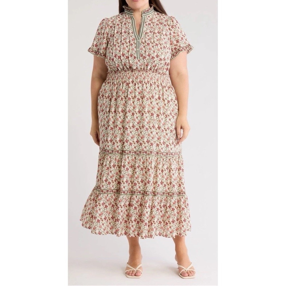 Max Extudio Floral Flutter Sleeve Tiered Maxi Dress Size 2X - Picture 1 of 7